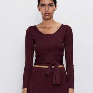 Zara Burgandy Wrap Crop Top